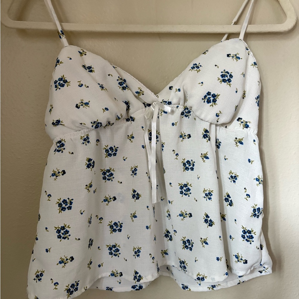 No Boundaries White and Blue Floral Camisole